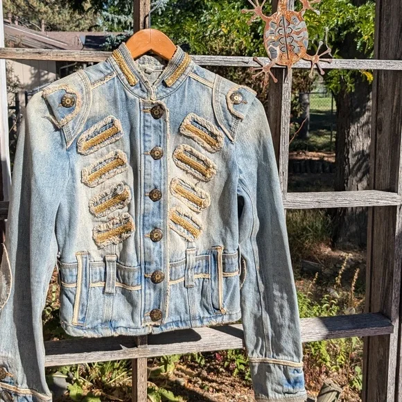 Vintage Military-inspo style BB Dakota embellished denim jacket - Picture 5 of 14